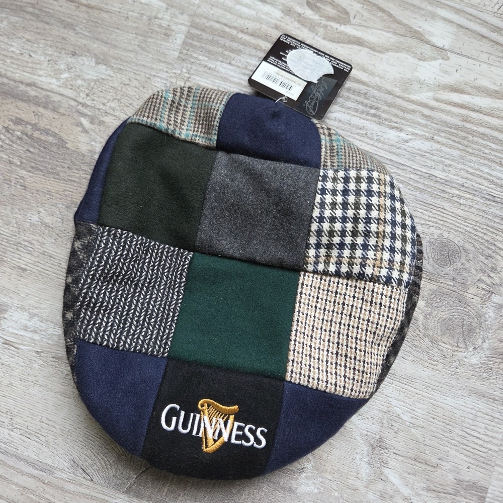 Guinness Patchwork Tweed Flat Cap Newsboy Cabbie Hat Men's Large 61cm NWT - Picture 14 of 15